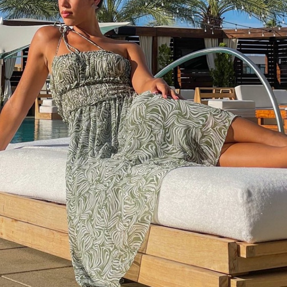 Green Patterned Flowy Maxi Dress